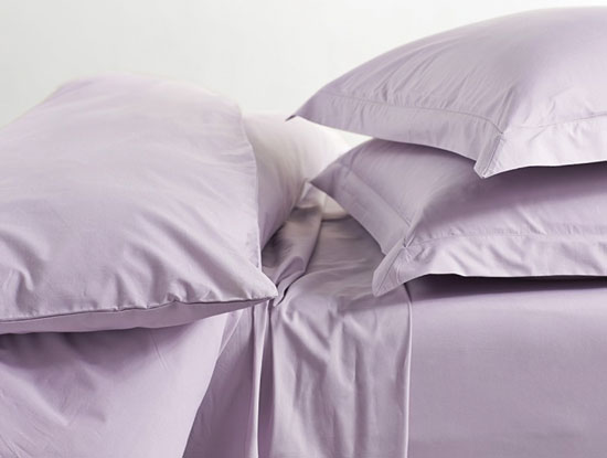 
220 Percale organic cotton sheets in Palest Aubergine, Queen set, $198.
